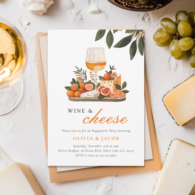 Invitación Fiesta de compromiso de vino y queso (Subido por el creador)