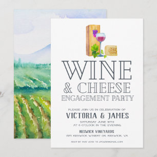 Invitación Fiesta de compromiso de vino y queso