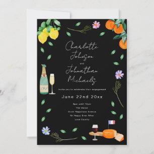 Invitación Fiesta de Compromiso de Vino y Queso Boho Chic Fra