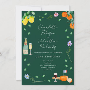 Invitación Fiesta de compromiso de vino y queso boho europeo