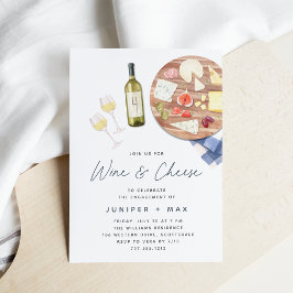 Invitación Fiesta de compromiso de vino y queso de la tabla d