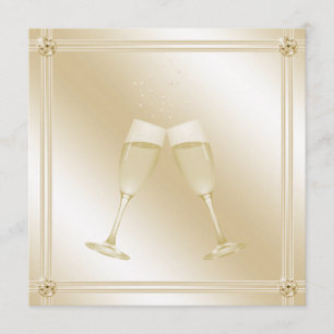 Invitación Fiesta de compromiso del champagne de oro y el zaf