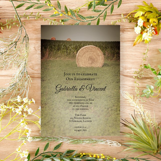 Invitación Fiesta de compromiso del país Farm Hay Bales (Subido por el creador)