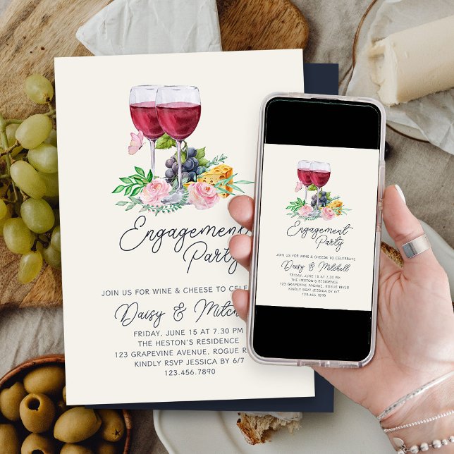 Invitación Fiesta de compromiso del vino y el queso (Wine and Cheese Engagement Party Invitation)