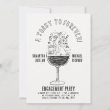 Fiesta de compromiso divertida con copa de vino en