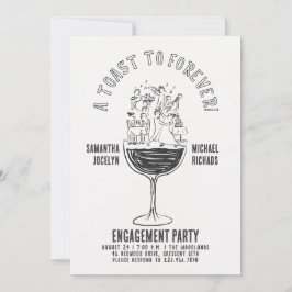 Invitación Fiesta de compromiso divertida con copa de vino en