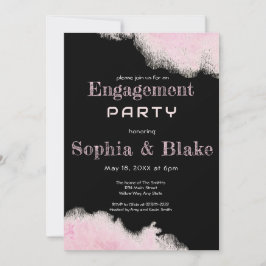Invitación Fiesta de compromiso divertida con rosa y negro mo