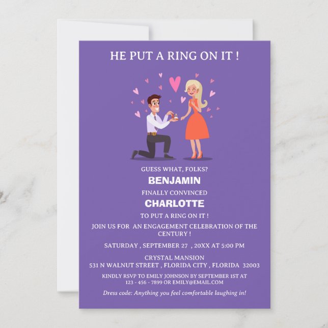 Invitación Fiesta de Compromiso Divertida y Llena de Encanto (Anverso)