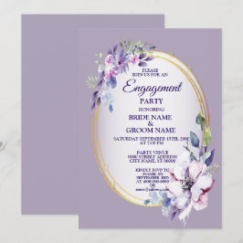 Invitación Fiesta de Compromiso Dorada con Acuarela Floral Pú