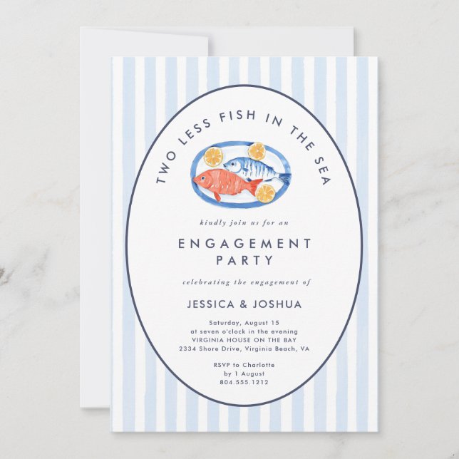 Invitación Fiesta de compromiso Dos menos peces en el mar  (Anverso)