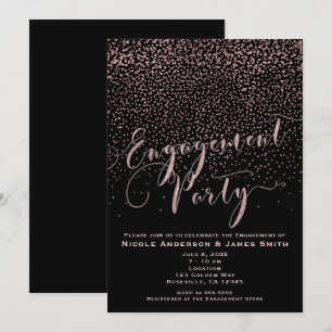 Invitación FIESTA DE COMPROMISO Ducha Rosa Negra Confeti Dora