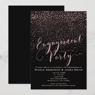 Invitación FIESTA DE COMPROMISO Ducha Rosa Negra Confeti Dora