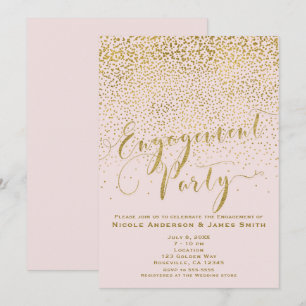 Invitación FIESTA DE COMPROMISO Duchas Rosa y Confeti Dorado