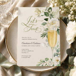 Invitación Fiesta de compromiso Elegant Greenery Champagne