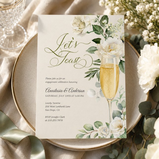 Invitación Fiesta de compromiso Elegant Greenery Champagne (Subido por el creador)