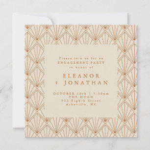 Invitación Fiesta de compromiso elegante Art Deco naranja que