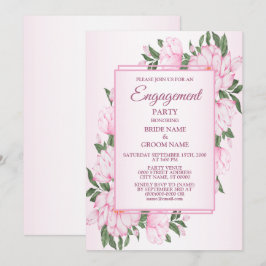 Invitación Fiesta de compromiso elegante con flores rosadas y