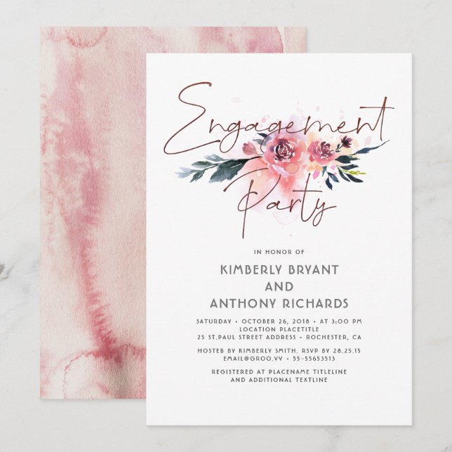 Invitación Fiesta de compromiso elegante de escritura de firm (Anverso / Reverso)