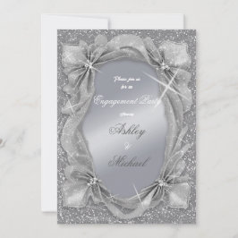 Invitación fiesta de compromiso elegante de moda plateada tre