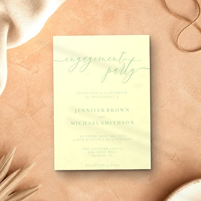 Invitación Fiesta de compromiso elegante de pistacho y crema  (Subido por el creador)
