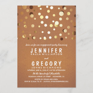 Invitación Fiesta de compromiso elegante del confeti del oro