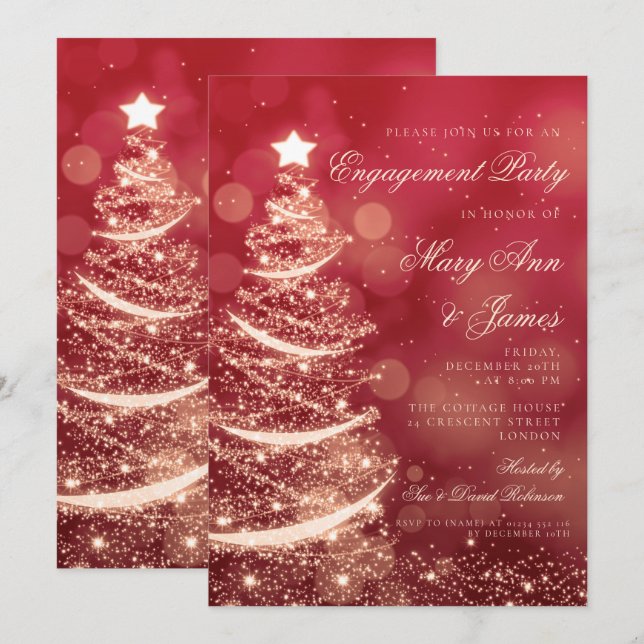 Invitación Fiesta de compromiso elegante del navidad del rojo (Anverso / Reverso)