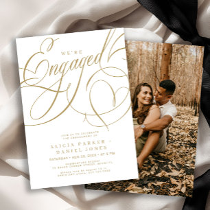 Invitación Fiesta de compromiso elegante dorado caligrafía