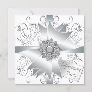 Invitación Fiesta de compromiso elegante en blanco