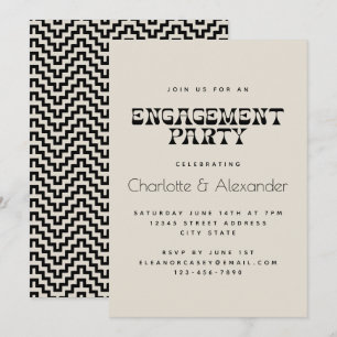 Invitación Fiesta de compromiso elegante en blanco y negro re