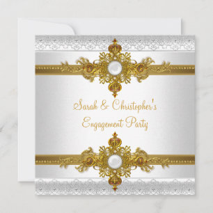 Invitación Fiesta de Compromiso Elegante Joya de Oro Blanco