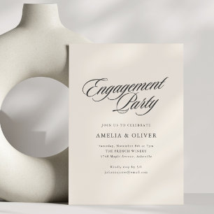 Invitación Fiesta de Compromiso Elegante Letra Caligrafía Cre