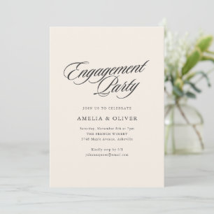 Invitación Fiesta de Compromiso Elegante Letra Caligrafía Cre