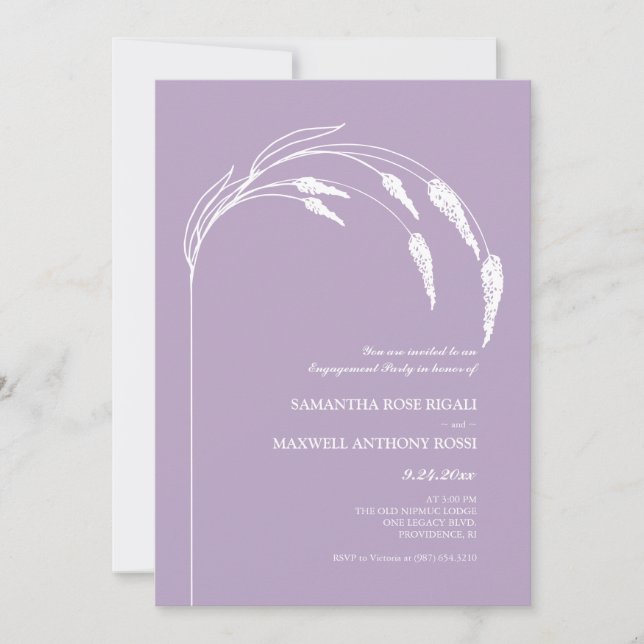 Invitación Fiesta de compromiso elegante moderna de lavanda (Anverso)