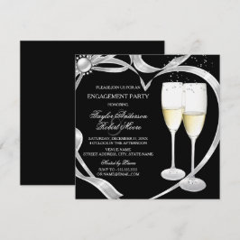 Invitación Fiesta de Compromiso Elegante Negro Plata y Oro