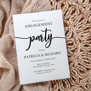 Invitación Fiesta de Compromiso Elegante Negro y Blanco