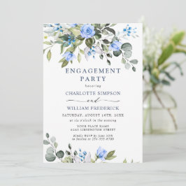 Invitación FIESTA DE COMPROMISO Elegantes Rosas Azules de Euc