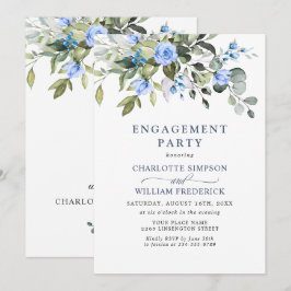 Invitación FIESTA DE COMPROMISO Elegantes Rosas Azules de Euc