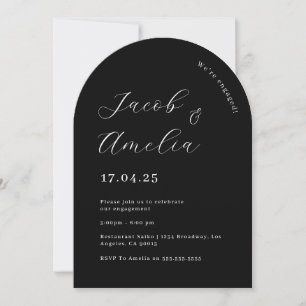 Invitación Fiesta de compromiso en blanco y negro con arco mo