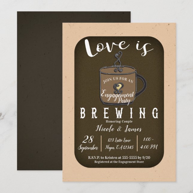 INVITACIÓN FIESTA DE COMPROMISO EN CAFÉ LOVE IS BREWING (Anverso / Reverso)