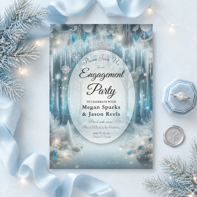 Invitación Fiesta de Compromiso en el Bosque Nevado Brillante (Subido por el creador)