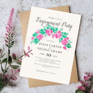 Invitación Fiesta de compromiso en el jardín de flores rosas