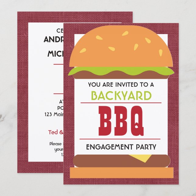 Invitación Fiesta de compromiso en el jardín trasero BBQ (Anverso / Reverso)