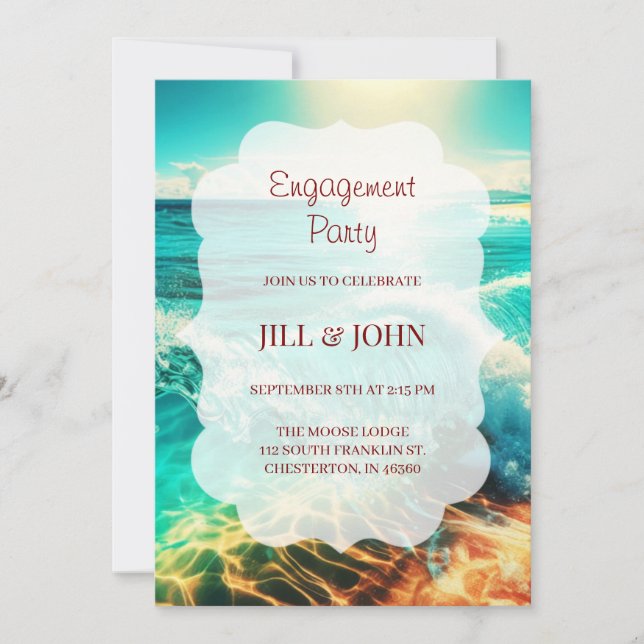 Invitación Fiesta de compromiso en el océano Boda Brisa (Anverso)
