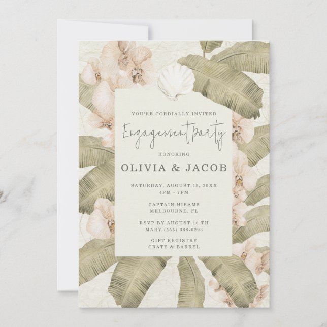 Invitación Fiesta de compromiso en la elegante costa de la pl (Anverso)