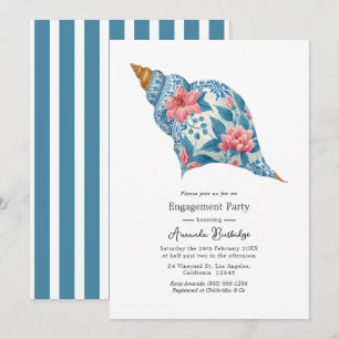 Invitación Fiesta de compromiso en la playa costera con conch