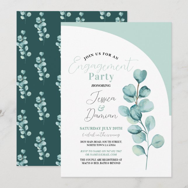 Invitación Fiesta de compromiso Eucalyptus Parejas Ducha (Anverso / Reverso)