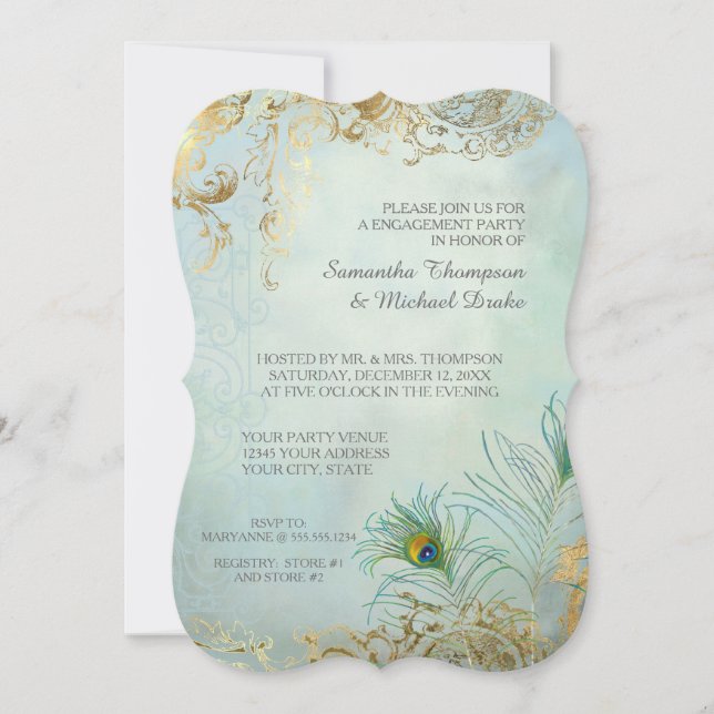 Invitación Fiesta de compromiso Fiebre de la hoja de oro eleg (Anverso)
