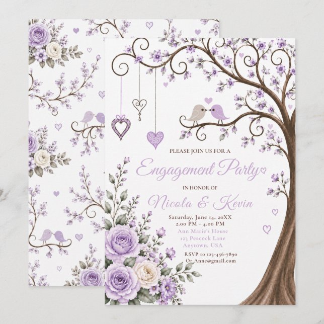 Invitación Fiesta de Compromiso Flor de Lavanda (Anverso / Reverso)