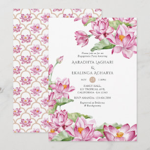 Invitación Fiesta de compromiso flor de loto acuarela india