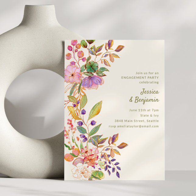 Invitación Fiesta de Compromiso Floral Acuarela Colorida (Subido por el creador)